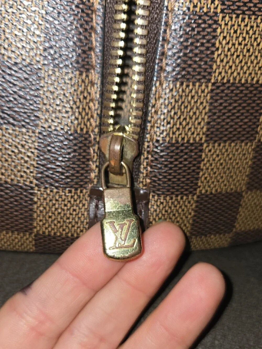 Luxury Louis Vuitton Brown Checkered Dome Satchel Handbag